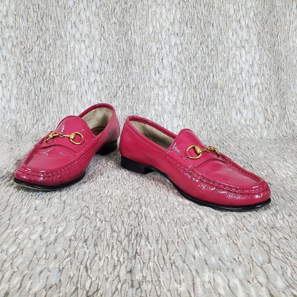 Gucci Shoes - Gucci Pink patent Horsebit Slip On Flat Loafer Size 38 (7 US) Moccasin Womens